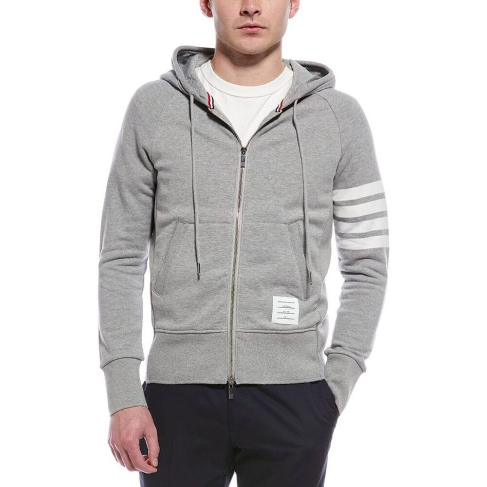 Thom Browne Mens  Zip Hoodie, Gray